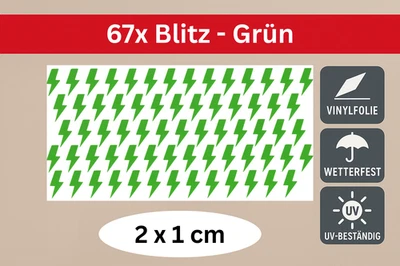 67x Blitz Aufkleber Grün | Vinyl Sticker wetterfest & ablösbar | Deko, Markier - Bild 1 von 2