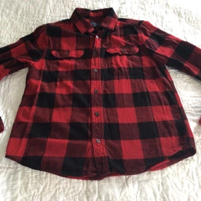 Camisa de franela George para hombre talla mediana 38-40 botones manga larga roja/negra a cuadros Foto 1 de 4