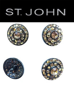 St John Knits (0.6 Inch)Black Enamel Amber Gold Crystal Replacement Buttons - Picture 1 of 1