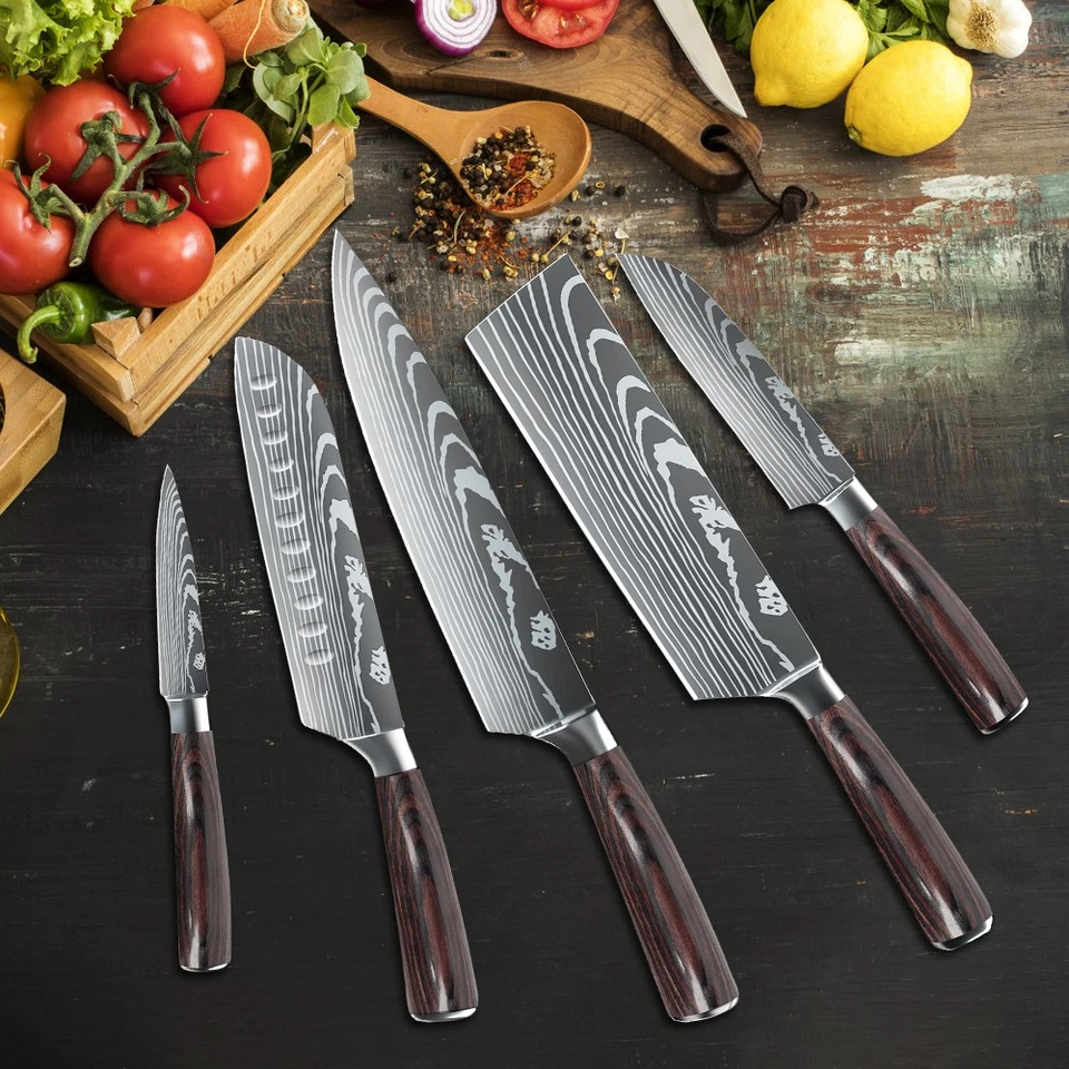5PCS Kitchen Knife Professional Chef Knife Set Ultra Sharp Meat Knives Cleaver