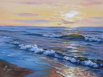 Pintura al óleo original de J. Litvinas 'COSTA DEL MAR' 8 por 6 pulgadas Foto 1 de 4