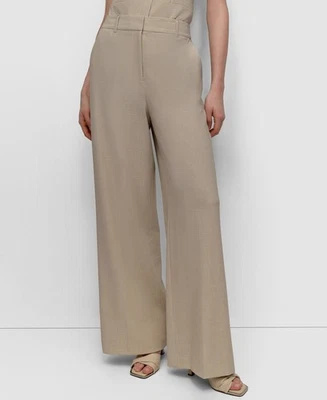 Pantalones DKNY para mujer beige Seersucker tiro alto pierna ancha talla 16 Foto 1 de 4