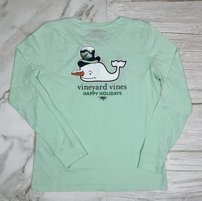 Vineyard Vines Women L Green Holiday Whale Tee Long Sleeve Pima Cotton NWT - Image 1 of 4