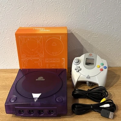 Lot Manette Console Sega Dreamcast Skeleton Purple en Boîte Rare Testée Japon - Photo 1/4