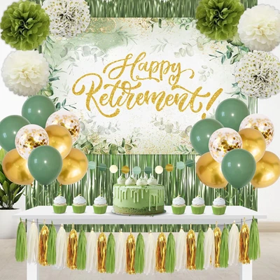 Украшения для вечеринок Sage Green — баннер Happy Retirement, фольгированные шторы - Изображение 1 из 4