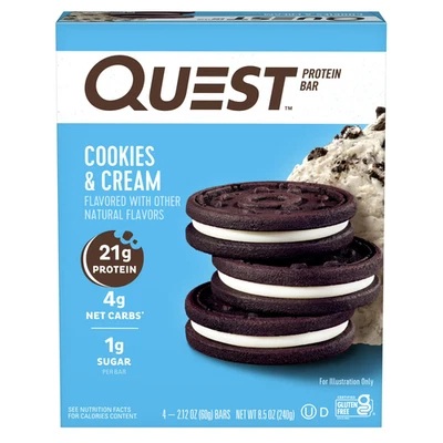 Quest Protein Bar, Cookies & Cream, 21g Protein, Gluten Free, 4 Count - Image 1 of 4