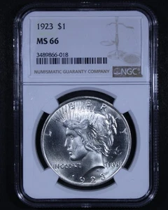 1923 Peace Dollar - $1 NGC MS66 - Flashy Lustrous Coin! - Picture 1 of 4
