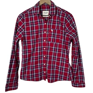 Abercrombie & Fitch Boys L Red Blue Plaid Windowpane Button Front Cotton Shirt - Picture 1 of 6