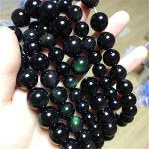 Natural 4/6/8/10/12/14/16mm Black Rainbow Eye Obsidian Round Loose Beads 15'' - Picture 1 of 13