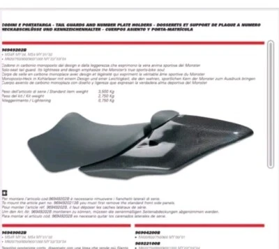 Carenado asiento individual Ducati Performance Monster S4 S4R S4RS carbono sueño M900 IE Foto 1 de 4