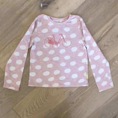 Morgan & Milo Pink Long Sleeve Tee w/ White Polka Dots & Bicycle, Girls 8 - Image 1 of 4