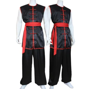 Sleeveless Martial Arts Kungfu Uniform Taichi Wing Chun Shaolin Monk Suit Black - Picture 1 of 7