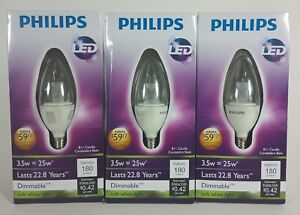 Philips LED B11 Candle - Candelabra Base - 25W Soft White Light - LOT OF 3 NEW