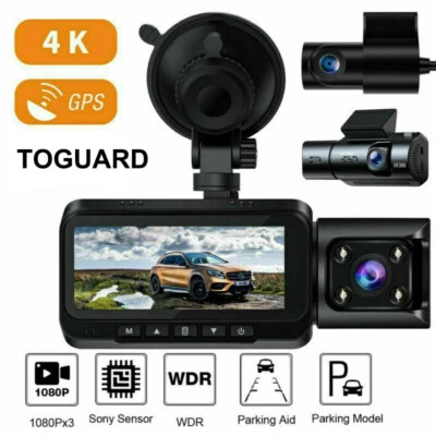 TOGUARD 3 CH 4K Dual GPS Dash Cam Car DVR Video Recorder Camera IR Night Vision