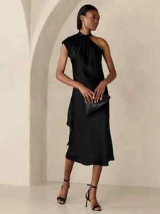 Banana Republic M Kaia Silk Midi Dress Black #632456 - Picture 1 of 15