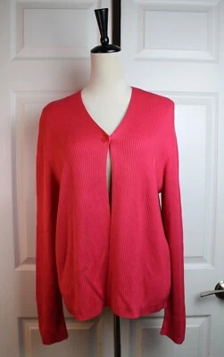 Suéter Acanalado De Colección Años 90 Jones Nueva York Coral Brillante Seda Cardi Un Botón Talla LG Foto 1 de 4