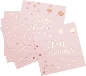 Pink Napkins Rose Gold Happy Birthday 50Pcs, Paper Napkin Folding 3 Layers Dispo - Picture 1 of 5