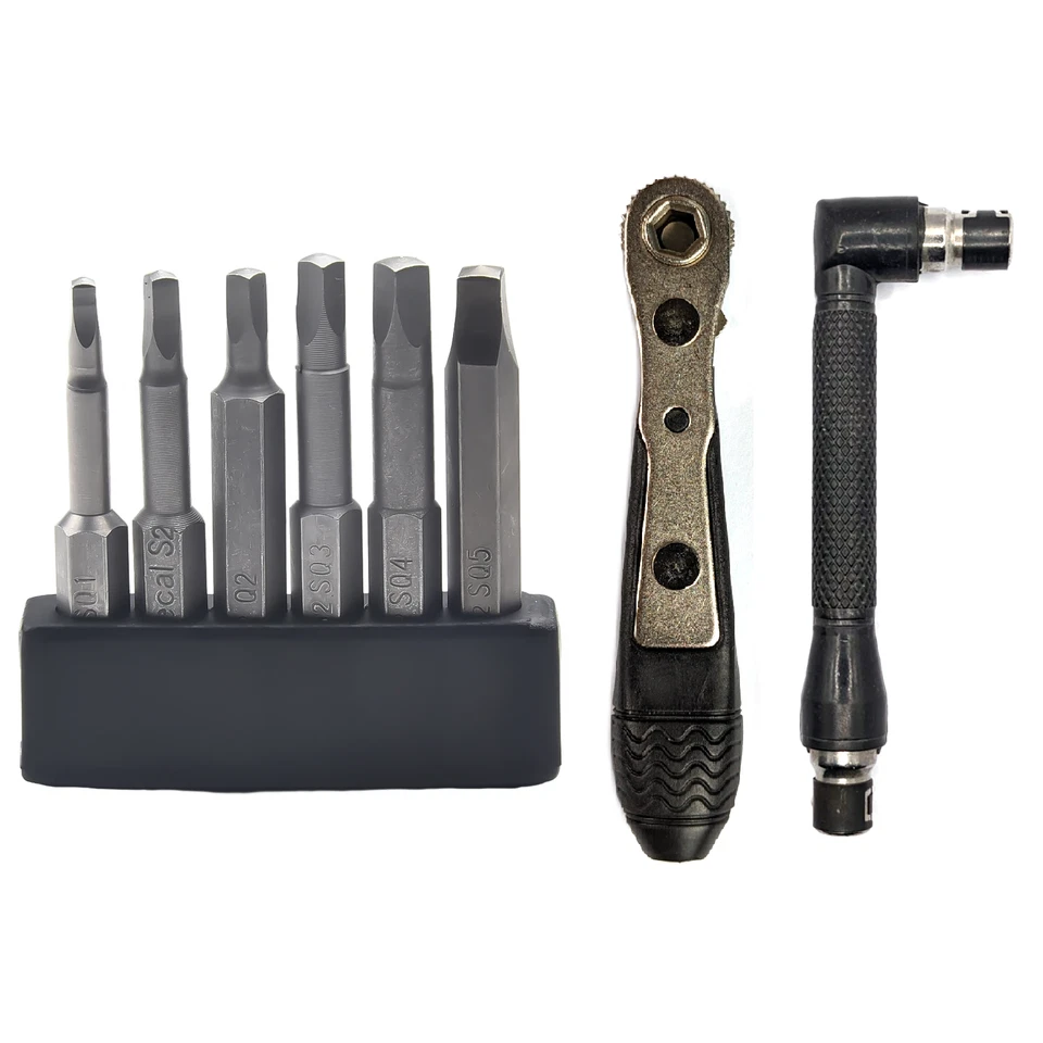 6pcs SQ1-SQ5 Magnetic Square Head Bit Set + L shaped Screwdriver 1/4" Shank - Image 1 of 1