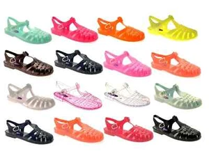 Womens girls flat summer beach retro jelly sandals flip flops shoes size - Picture 1 of 11