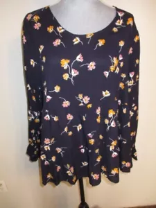 NWT Kohl's Popsugar FAB! Navy Floral Babydoll Blouse Top Plus XXL, 2XL - Picture 1 of 6