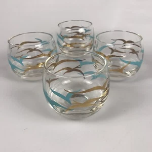 4 x Vintage Atomic ROLY POLY SEAGULL Glasses MCM Turquoise/Gold Barware Federal - Picture 1 of 10