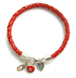 kabbalah red string lucky charms bracelet evil eye hamsa silver leather bangle - Picture 1 of 3
