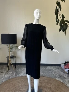 Adele Simpson Vintage 80s Dress Black Wool size 12 Saks 5th Ave - Picture 1 of 12