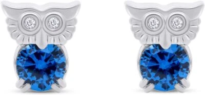 Aretes de búho piedra de nacimiento simulada enchapados en oro blanco de 14 k plata de ley 925 Foto 1 de 4