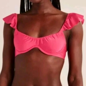 Abercrombie & Fitch Curve Love SzS Swimsuit Top Ruffle Strap Wired Unlined Pink - Picture 1 of 10