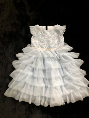 Vestido Disney Cenicienta Bordado Lentejuelas Estrás 7/8 Niveles Volantes Azul Foto 1 de 4