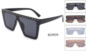 Gafas de sol de moda de una sola pieza lentes planas de gran tamaño para mujer, torso plano rectangular - Imagen 1 de 14