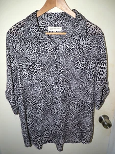 Jones New York Sport women's XL 3/4 slv button up lightweight blouse EUC leopard - Picture 1 of 4