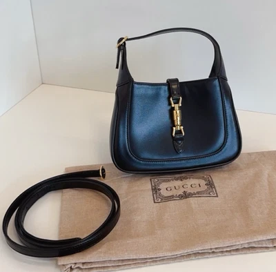 GUCCI 1961 mini Jackie Hobo 2way Shoulder bag All Leather Black Gold Women - Image 1 of 4
