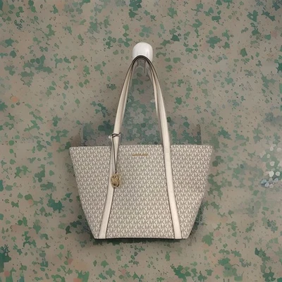 Michael Kors Cream Grey MK Logo Shoulder Tote EUC - Image 1 of 4