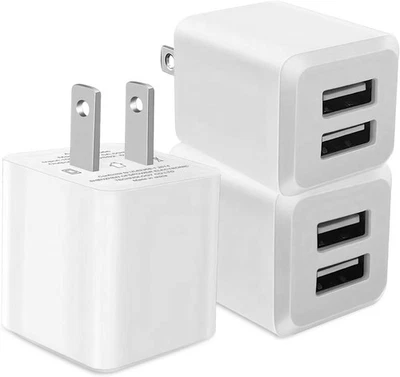 3- Pack, USB Wall Charger, Dual Port Cube Power Adapter Charger White - Image 1 of 4