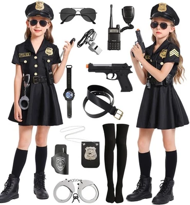Kids Police Officer Costume for Girls - Halloween Cop Outfit with Accessories - Image 1 of 4