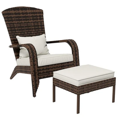 Patio Wicker Adirondack Chair with Ottoman, Outdoor Fire Pit Chair - Image 1 of 4