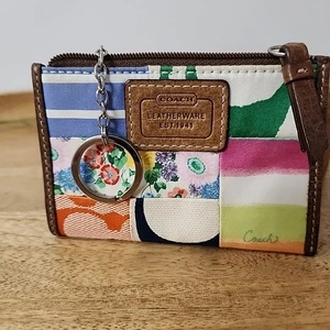 Coach Schlüsselanhänger Geldbörse Münzbörse Leder Karte Patchwork hell bunt Y2K - Bild 1 von 7