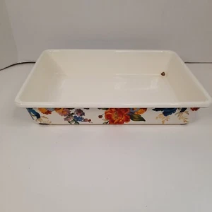 MACKENZIE CHILDS WHITE FLOWER MARKET BAKING PAN *Has Condition Issues SEE PHOTOS - Picture 1 of 10
