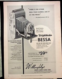 1952 Willoughbys Bessa  Vitessa Camera Magazine Print Ad Rudy Vallie 2 sided