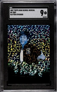 2007 Topps High School Musical #9 Troy Bolton Zac Efron Glitter Stickers SGC 9 - Picture 1 of 2