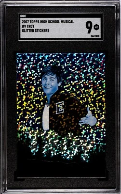 2007 Topps High School Musical #9 Troy Bolton Zac Efron Glitter Stickers SGC 9 - Image 1 of 2