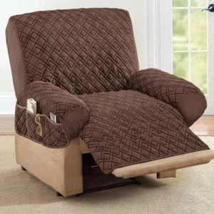 Diamond Quilted Stretch Recliner Cover with Storage/ Chocolate - Picture 1 of 1