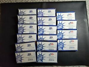 Lot of 16, 1999 - 2006 US Mint Proof Sets, two each complete in original boxes 