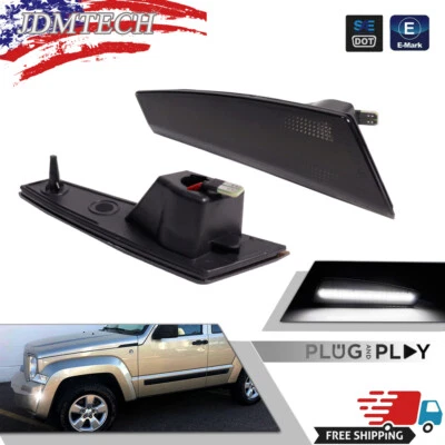 For 2008-12 Jeep Liberty Smoked White LED Front Fender Side Marker Signal Lights - Image 1 of 4