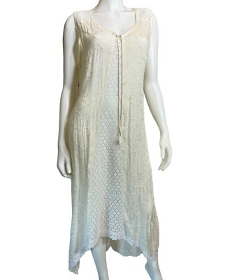 Boho White Lace Dress Large Long Hi Lo Maxi Sundress Embroidered SR Fashion New - Image 1 of 4