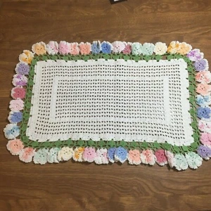 Lot of 2 Hand Crocheted Doily-ONE RECTANGLE ONE ROUND-SLIGHTLY "AS IS" PREOWNED - Picture 1 of 9