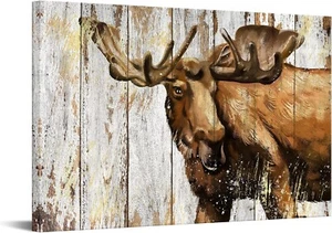 DuoBaorom Moose Picture Brown Wall Art Elk Deer Print on Canvas Wildlife Painti - Picture 1 of 4