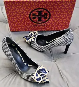 Zapatos de salón Tory Burch Cleo de tweed con lazo de seda azul marino para mujer 5,5 NUEVOS $350 - Imagen 1 de 18