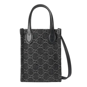 GUCCI Ophidia Mini $1630 Black And Gray GG Denim Shoulder Bag New & Authentic - Picture 1 of 5